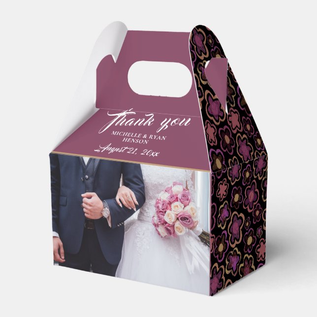 Wedding Photo Burgundy Flower Pattern Thank you  Favor Box (Front Side)