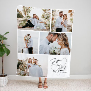Wedding Photo Calligraphy Collage Keepsake Fleece Blanket