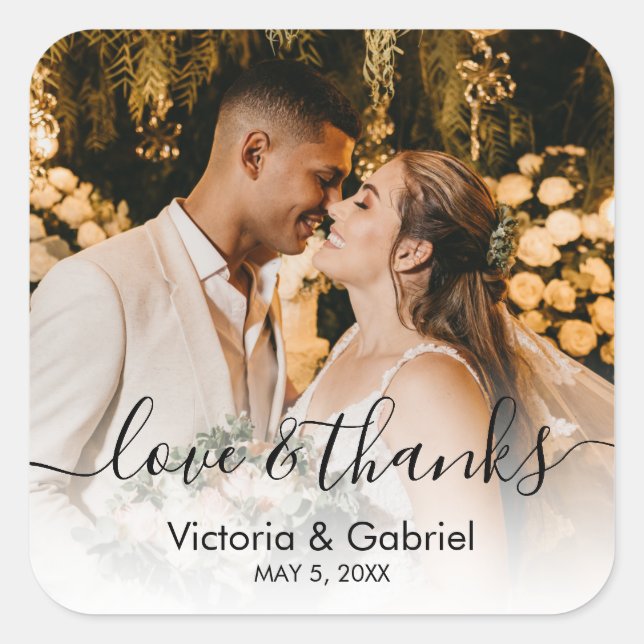 Wedding Photo Calligraphy Script Photo Thank You C Square Sticker (Front)