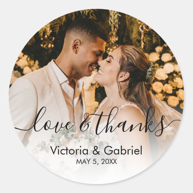 Wedding Photo Calligraphy Script Photo Thank You Classic Round Sticker (Front)