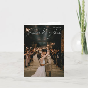 Wedding Photo Chic Modern Handwriting Typography Thank You Card