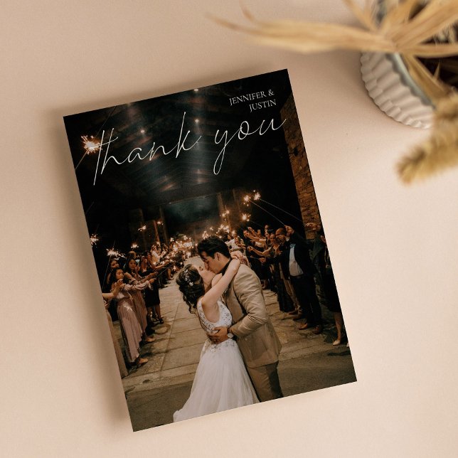 Wedding Photo Chic Modern Handwriting Typography Thank You Card (Creator Uploaded)