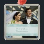 Wedding Photo Christmas Ornament<br><div class="desc">Winter Wedding photo ornament customizable with your own wedding photo and wedding date in elegant light blue with festive snowflakes pattern. A stylish christmas gift for family and friends or to decorate your christmas tree or home for the holidays. The perfect way to remember your winter wedding day.</div>