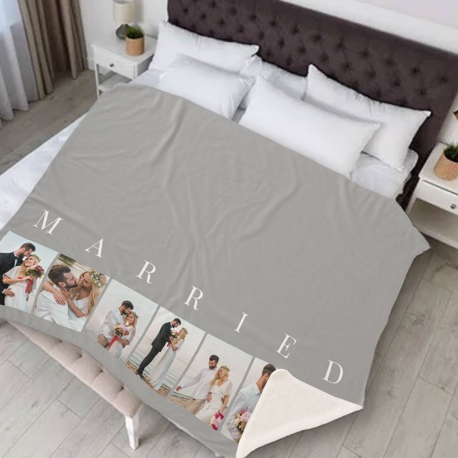 Wedding Photo Collage 7 Picture MARRIED Grey Sherpa Blanket (Creator Uploaded)