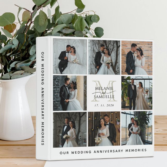 Wedding Photo Collage Bride and Groom Monogram  Binder (Creator Uploaded)