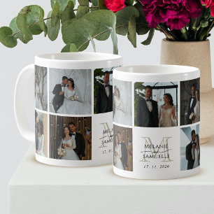 Wedding Photo Collage Bride and Groom Monogram Coffee Mug