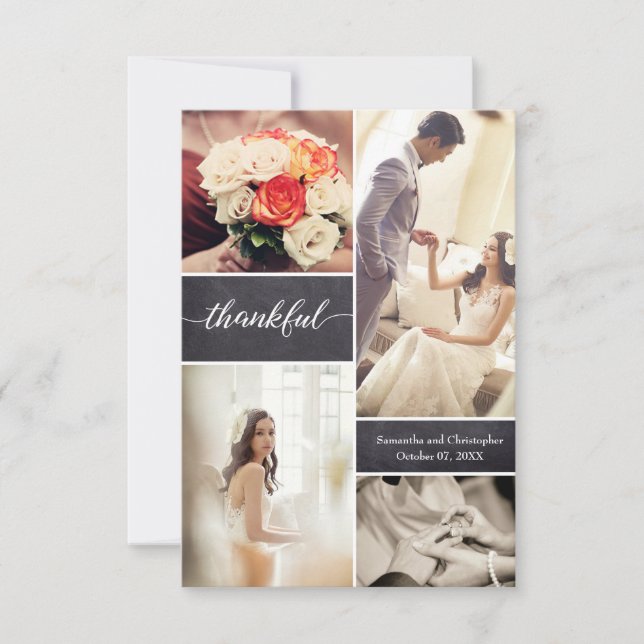 Wedding Photo Collage chalkboard ThankFul Thank You Card (Front)