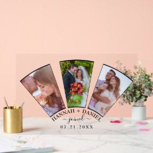 Wedding Photo Collage Fan Shape Custom Name Date Acrylic Sign