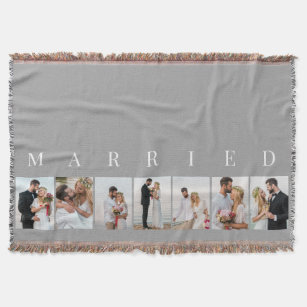 Wedding Photo Collage MARRIED Grey 7 Picture Throw Blanket