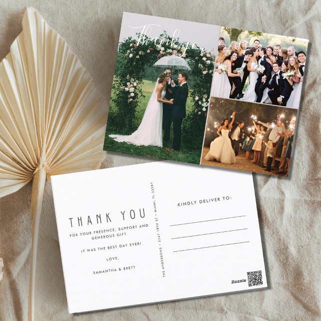 Wedding Photo Collage Thank You Postcard (Creator Uploaded)