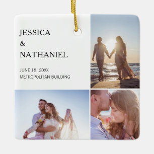 Wedding Photo Collage   White Christmas Ceramic Ornament