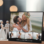 Wedding Photo Collage with Zigzag Picture Strip Plaque<br><div class="desc">Cool photo display for 5 of your favorite wedding photos. The photo template will display your main photo as the background and the remaining 4 will be laid out in a zigzag photo strip along the bottom. You can personalize the wording with your choice of text, such as bride and...</div>