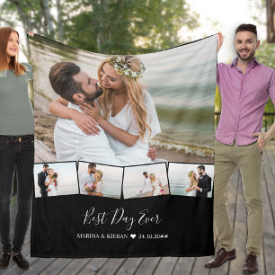 Wedding Photo Collage Zigzag Picture Strip Fleece Blanket
