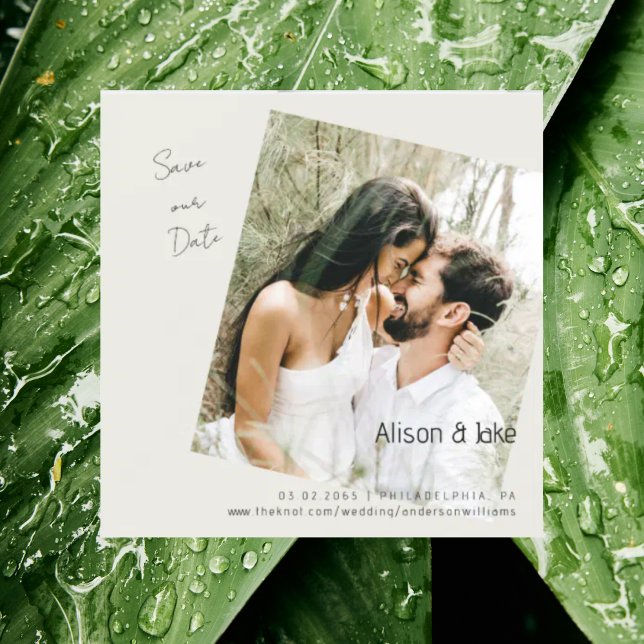 Wedding Photo Cream Save our Date Square Magnetic Invitation (Creator Uploaded)
