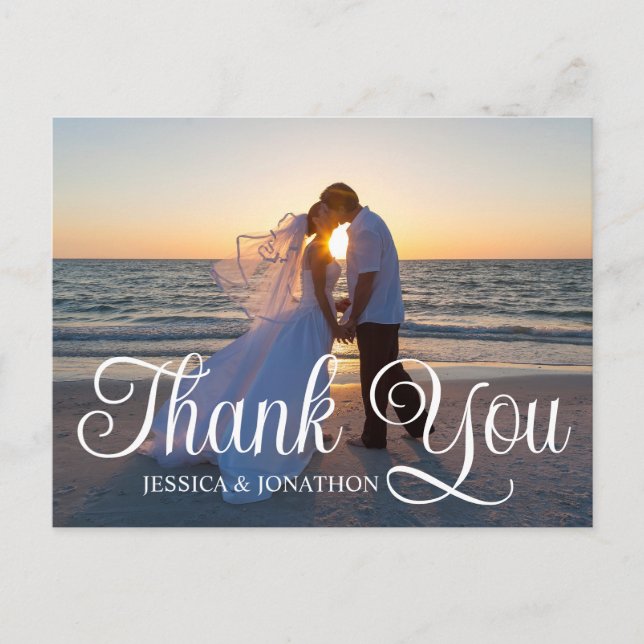 Wedding Photo Curly Calligraphy Thank You Postcard (Front)