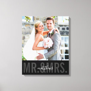 WEDDING PHOTO DATE mr and mrs monochrome black Canvas Print