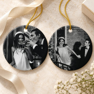 Wedding Photo Double-Sided Christmas Keepsake Ceramic Ornament