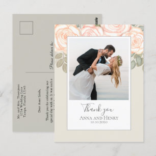 Wedding Photo Elegant Blush Sage Thank You Postcard