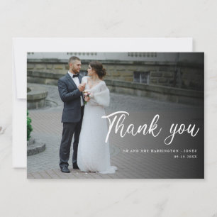 Wedding Photo Elegant Script Font Thank You Card