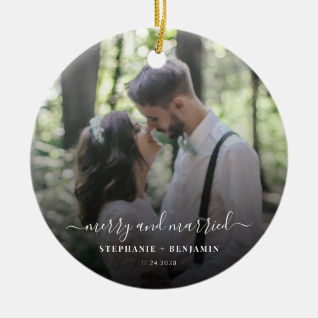 Wedding Photo Elegant Script Thank You Ceramic Ornament (Front)