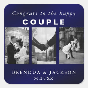 Wedding Photo & Elegant White Script Thank You Square Sticker