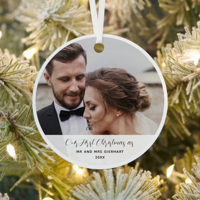 Wedding Photo First Christmas Married Custom Metal Ornament (Insitu)