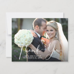 Wedding Photo Front Blue White Floral Back Thank You Card