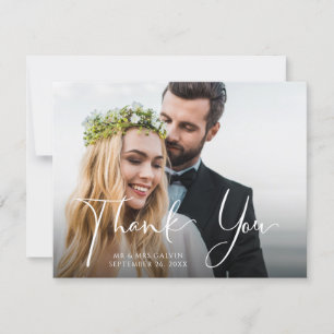 Wedding Photo Front Blue & White Floral Back Thank You Card