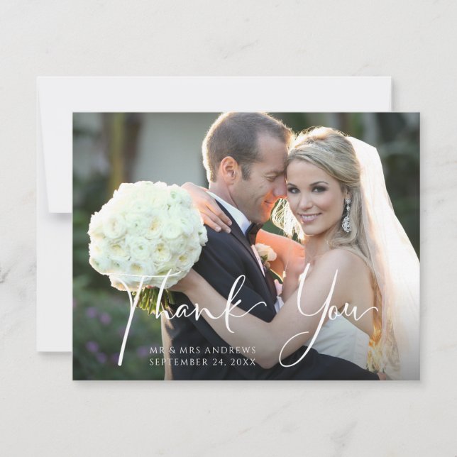 Wedding Photo Front | Cassis Purple Floral Back Thank You Card (Front)