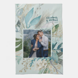 Wedding Photo Gift GREENERY Modern Custom Chic Kitchen Towel