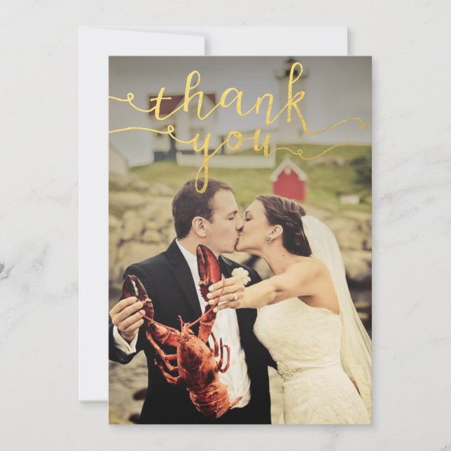 Wedding Photo Gold Foil Thank You Cards (Front)