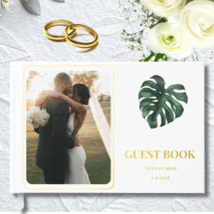 Wedding Photo Green Leaf Monstera Wedding Guest Book