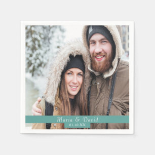 Wedding photo green names napkin