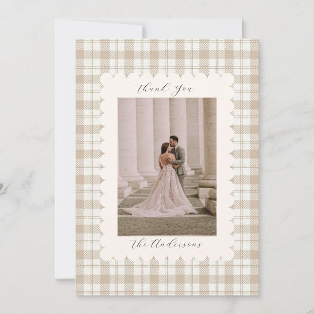 Wedding Photo Guest Appreciation Gingham Thank You Card (Front)