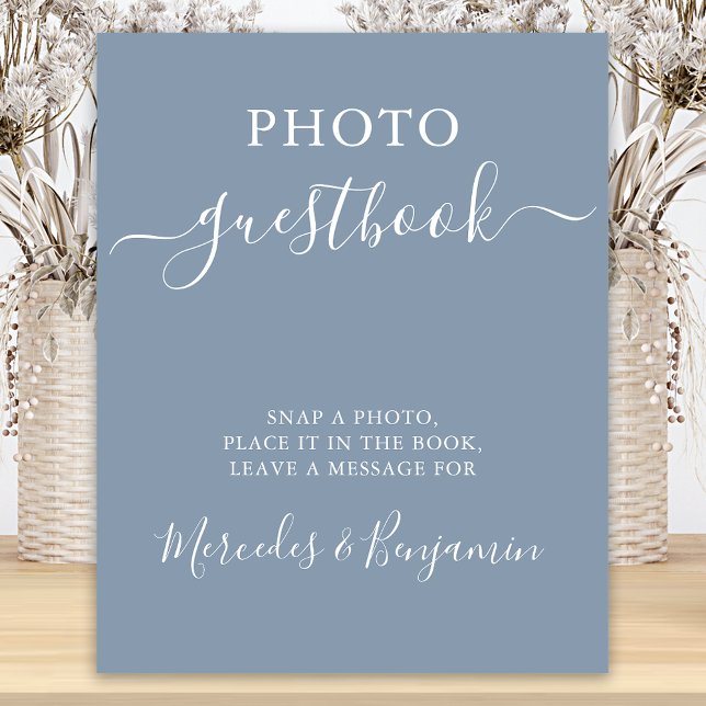 Wedding Photo Guest Modern Calligraphy Dusty Blue Poster (Creator Uploaded)