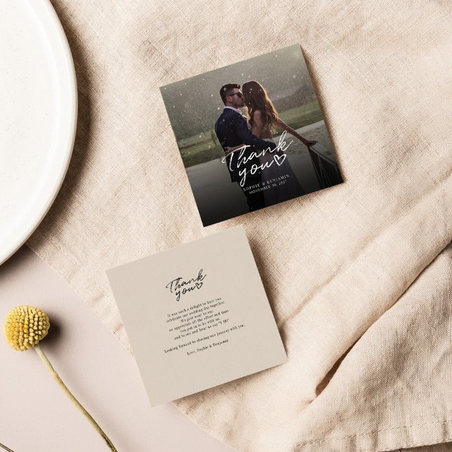 Wedding Photo Hand-Lettered Elegant Thank You Card (Creator Uploaded)
