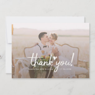Wedding Photo Hand-Lettered Newlyweds Thank You