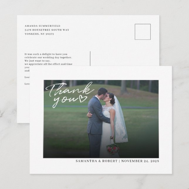 Wedding Photo Hand-Lettered Script Thank You Postcard (Front/Back)