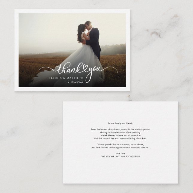 Wedding Photo Hand-Lettered Thank You Card (Front/Back)