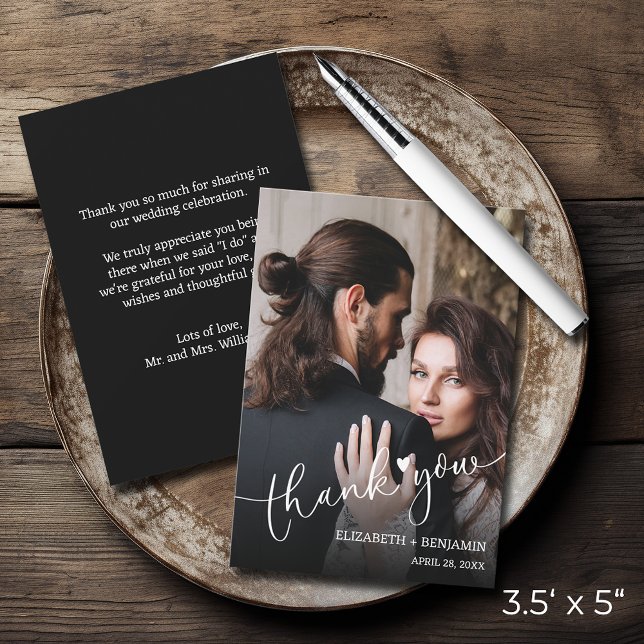 Wedding Photo Hand-Lettered Thank You Card (3.5" x 5" wedding photo thank you note cards with your message on the back)