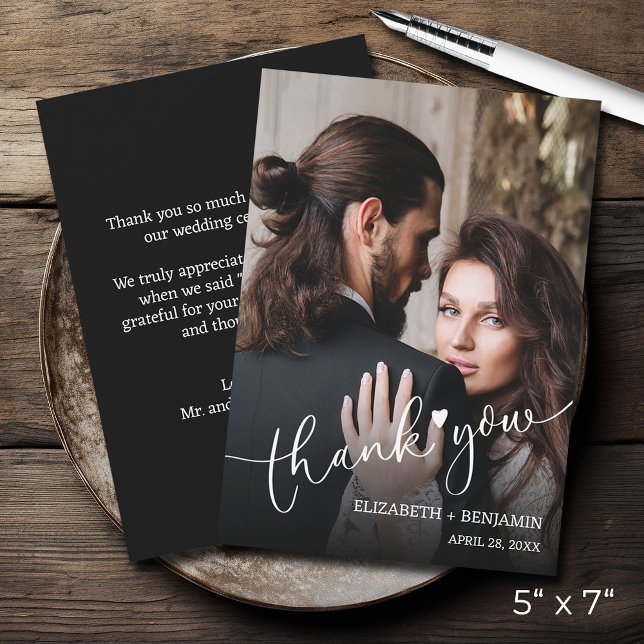 Wedding Photo Hand-Lettered Thank You Card (5" x 7" wedding photo thank you note cards with your message on the back)