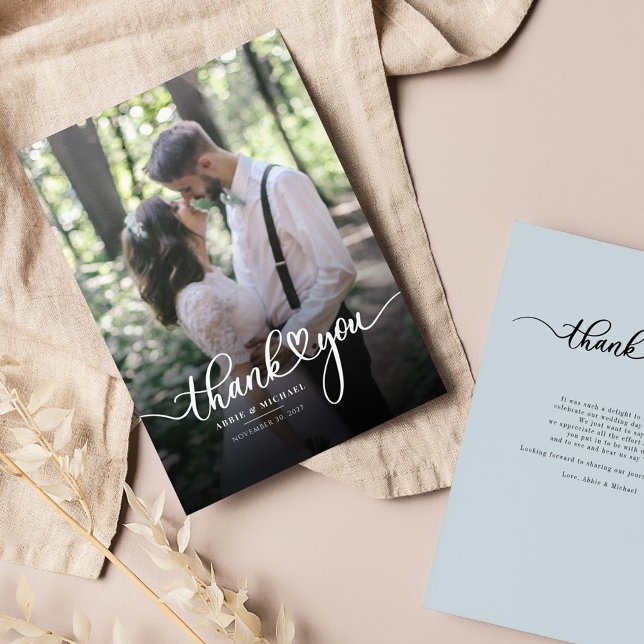 Wedding Photo Hand-Lettered Thank You Card (Wedding Day Photo Thank You Card)