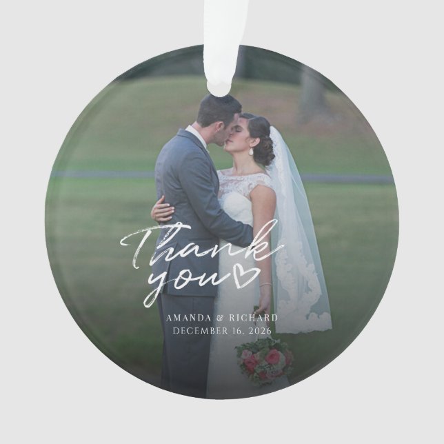 Wedding Photo Hand-Lettered Thank You Ornament (Front)