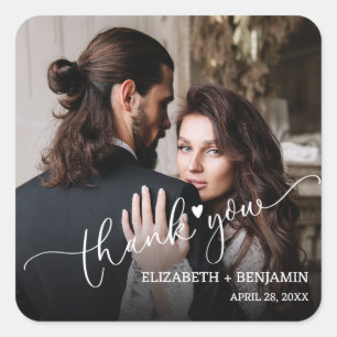 Wedding Photo Hand-Lettered Thank You Square Sticker