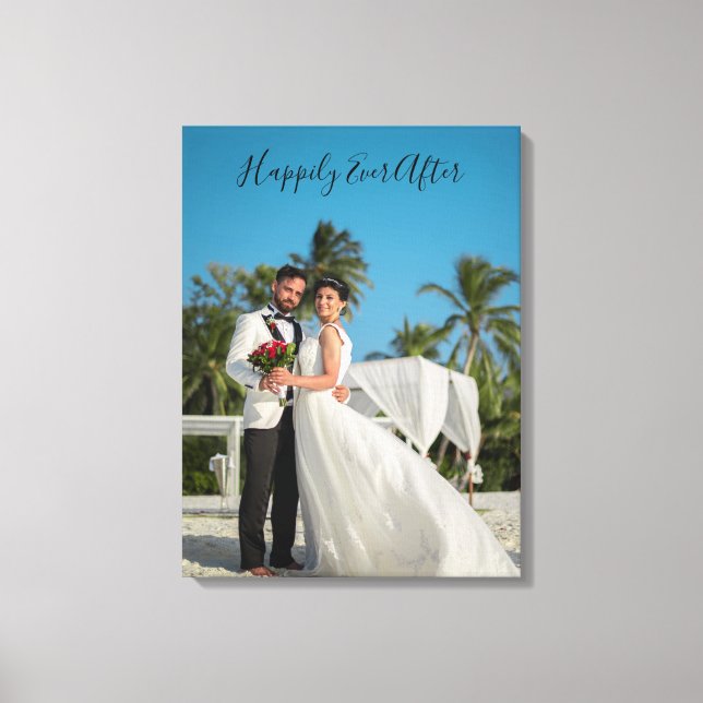 Wedding Photo Happily Ever After Add Date Names Canvas Print (Front)