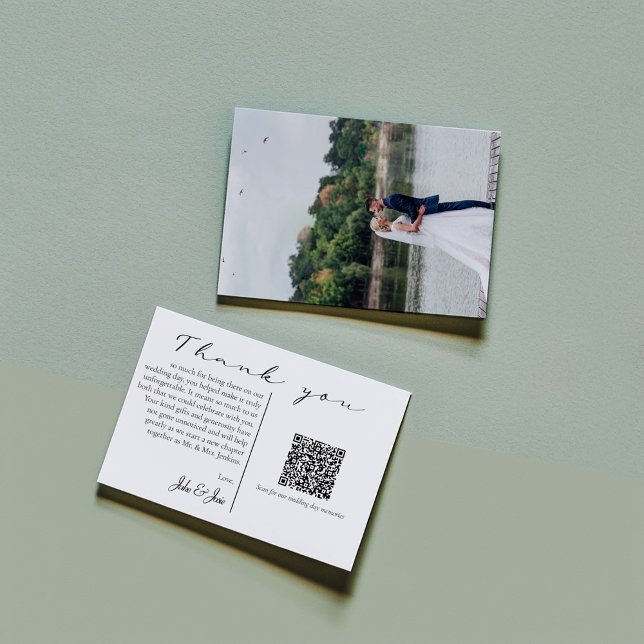 Wedding photo happy memories QR code Thank You  Card (Beautiful wedding thank you card! Full cover photo on the back and a heartfelt message and QR code)