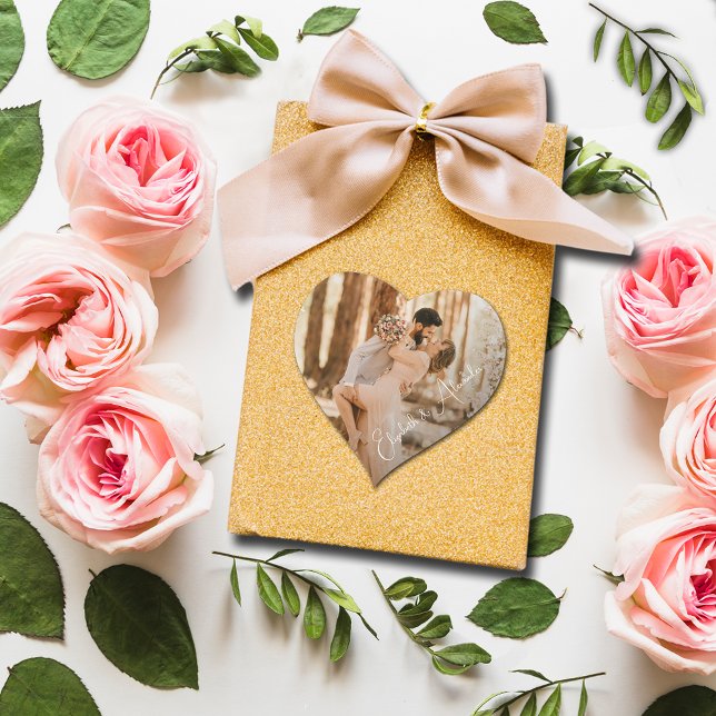 Wedding Photo Heart Sticker (Small 1-1/2" heart-shaped photo sticker.)