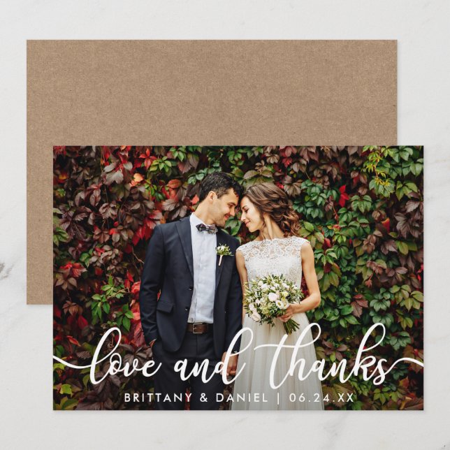 Wedding Photo Kraft Love and Thanks Card (Front/Back)