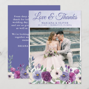 Wedding Photo Love and Thanks Card Purple Fuchsia