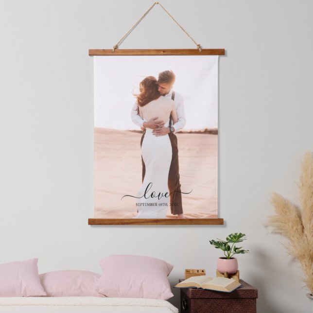 Wedding Photo Memory Love Script Anniversary  Hanging Tapestry (Bedroom)